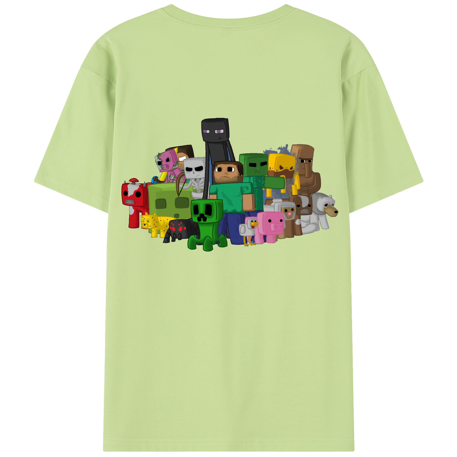（画像用） マインクラフト ブロックの世界 Minecraft MC Block world 綿100％半袖Tシャツ（背面プリント）